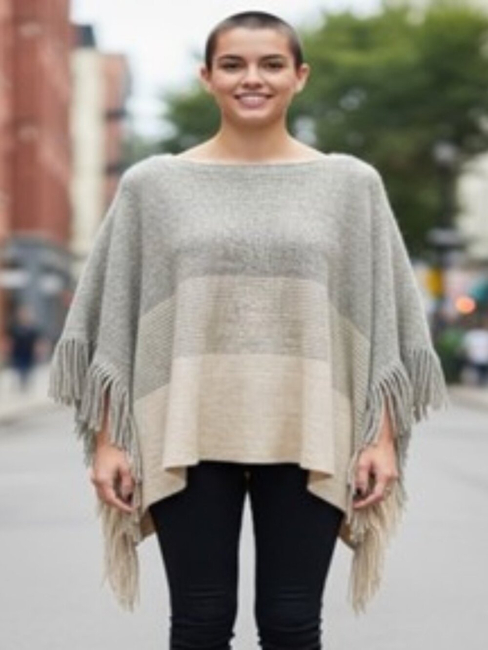 Color Block Poncho